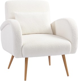 HOMCOM Fotel tapicerowany, z pokrowcem z fleece, z podłokietnikami i poduszką lędźwiową, z metalowymi nogami, fotel do czytania, kremowy