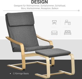 HOMCOM Fotel Relaksacyjny z Podnóżkiem Szary Lniany Pokrycie Drewniana Rama Wygodne Siedzisko z Podłokietnikami | Aosom PL