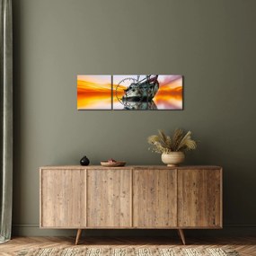 Obraz - Wschód słońca nad wrakiem łodzi (z zegarem) (90x30 cm)