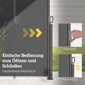 Outsunny Rozsuwana Markiza Boczna z Ochroną Prywatności na Balkon i Taras, Ciemnoszara, 300x140cm