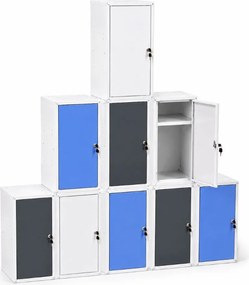 Szafka ubraniowa z schowkami zamykanymi 700 x 350 x 350 mm, zamek cylindryczny, niebieskie drzwi