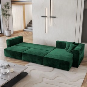 Masseno Narożnik TOLMO z funkcją spania i pojemnikiem na pościel Narozniki L, Rozkładana sofa - Butelkowa zieleń, MONOLITH 37