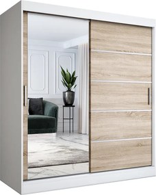 Szafa przesuwna do pokoju 180 cm biel + dąb sonoma T1-W54