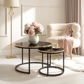 Zestaw Stolików Kawowych ARON 70 cm/50 cm Czarny Marmur Glamour