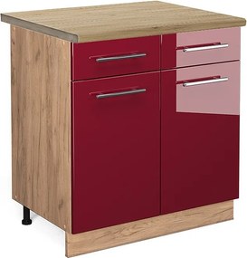 Szafka dolna do kuchni bordowa czerwień wysoki połysk 80x60x82 fame-line