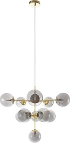 Żyrandol z metalu i lśniącego szkła dymionego - 11 kloszy - śr. 61 x wys. 144 cm - Złoty - SOFIA