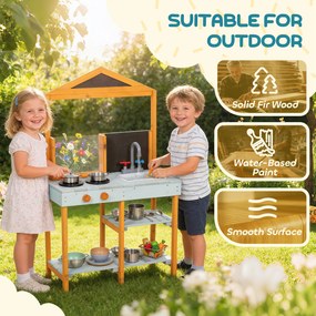 AIYAPLAY Kuchnia do zabawy w błocie dla dzieci, ogrodowa drewniana kuchnia z płytą grzewczą, wyjmowanym zlewem i półkami, dla dzieci 3–8 lat, jasnoniebieska | Aosom PL