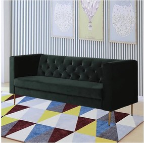 Kanapa nierozkładana "Bruce" z weluru - 196 x 76 x 82 cm - 3 miejsca - Ciemnozielona