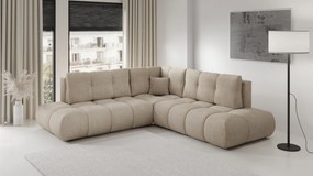 Masseno Narożnik DUCA z funkcją spania i pojemnikiem na pościel Narozniki L, Rozkładana sofa - Beżowy, FLOW 02