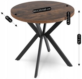 Stół Okrągły Rozkładany DORIAN 80-160 cm Dąb Rustykalny/Czarny Nowoczesny Loft