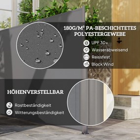 Outsunny Rozsuwana Markiza Boczna na Balkon i Taras 300x180cm Ciemnoszara