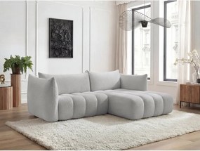 Jasnoszary narożnik z materiału bouclé (prawostronny/z szezlongiem) Azra – Bobochic Paris