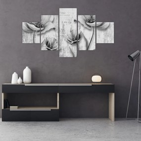 Obraz - Czarno-białe kwiaty na tle (125x70 cm)