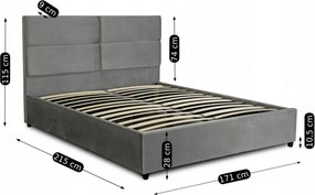 Łóżko Tapicerowane 160x200 cm ze Stelażem Dwuosobowe TULSA Welurowe Szare