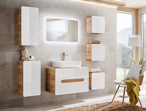 Niska szafka łazienkowa, wisząca Aruba 810 FSC, dąb craft złoty/biały połysk