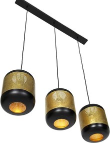 Wisząca lampa vintage czarna z mosiężnym kloszem prostokątnym 3-światłowa - Kayleigh