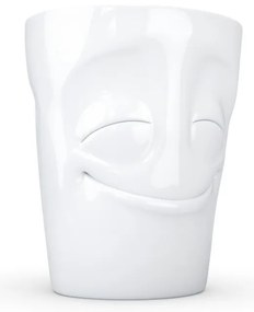Biały zadowolony porcelanowy kubek z uchem 58products, 350 ml