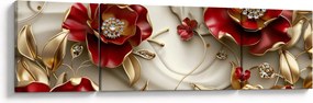 Obraz - 3D czerwono-złote kwiaty (170x50 cm)