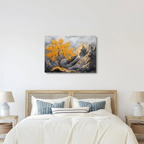 Obraz na szkle – Złote drzewo w górach (70x50 cm)
