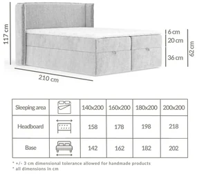 Niebieskie łóżko boxspring ze schowkiem 160x200 cm Passion – Maison de Rêve