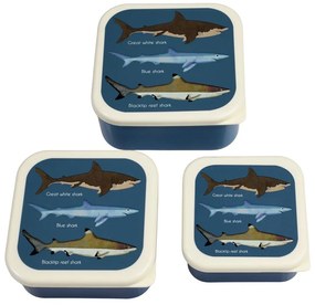 Ciemnoniebieskie pojemniki śniadaniowe dla dzieci 3 szt. Sharks – Rex London