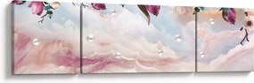 Obraz różowych kwiatów z różowym marmurem (170x50 cm)