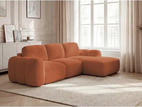 Pomarańczowy rozkładany/ze schowkiem narożnik z materiału bouclé (prawostronny/z szezlongiem) Montaigne – Bobochic Paris