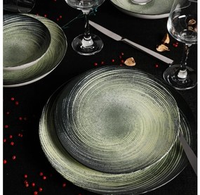 Komplet obiadowy 24 szt. zielony/czarny/porcelana
