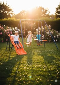 Zestaw huśtawki ogrodowej ze zjeżdżalnią M2-F16