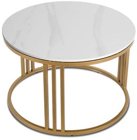 Stolik Kawowy KORIN 70 cm Biały Połysk/Złoty Glamour Nowoczesny