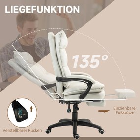 Vinsetto Krzesło Biurowe z Masażem, Fotel do Pracy z Funkcją Masażu, Regulowany Ergonomiczny Fotel Obrotowy, Nylon, Kremowy