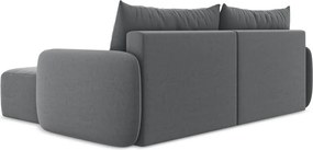 Szary aksamitny rozkładany/ze schowkiem narożnik (prawostronny/z szezlongiem) Kalena – Makamii