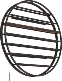 Nowoczesna Lampa Ścienna Czarna z Okrągłym Drewnem i Zintegrowanym LED - Wine Rack