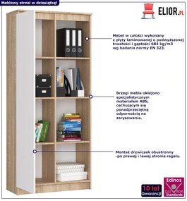 Regał biurowy zamykany z półkami dąb sonoma + biały B8-E59