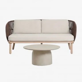 Zestaw Do Salonu Z Dwuosobową Sofą Z Plecionej Liny Capri Oraz Okrągłym Stolikiem Kawowym Ø75 Cm Z Cementu Layana Chocolate - Sklum