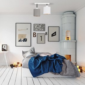 Lampa sufitowa biała dwupunktowy spot z szaro-białymi abażurami C-3306