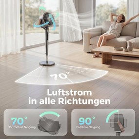 HOMCOM Wentylator stojący cyrkulacyjny z 12 prędkościami wyświetlacz LED pilot 70°+90° oscylacja Szary | Aosom PL