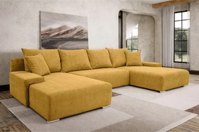 Narożnik, Sofa w kształcie U, tkanina sztruksowa Poso, Żółty, Livorno U