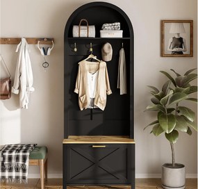 Zestaw na ubrania do przedpokoju 75x35x195 cm - z szafą na buty i wieszakami - z półkami - Czarny