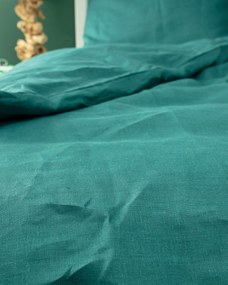 Komplet pościeli lnianej Linen 160x200cm kolor zielony tkanina półprzezroczysta, strukturalna