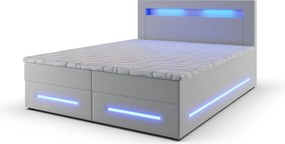 Masseno Łóżko kontynentalne MANU z podświetleniem LED i pojemnikiem na pościel - Biały - MADRYT 920 / 140x200 cm / Niebieski