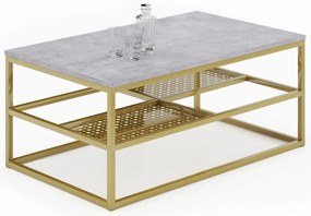 Metalowy stolik kawowy z półkami beton + złoty F8-W98