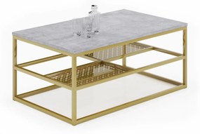 Metalowy stolik kawowy z półkami beton + złoty - Hila 3X