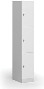 Szafka skrytkowa S1, 3 schowki, 1850 x 300 x 500 mm, demontaż, zamek obrotowy, drzwi laminowane, biała