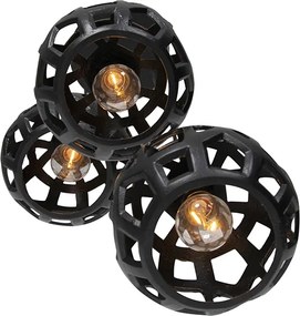 Industrialna lampa wisząca czarna okrągła 3-światłowa - Bobby