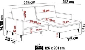 Narożnik GLOSSY z funkcją spania Lewostronny zestaw z poduszkami wolnostojący tkanina BUBBLE 13 WERSAL