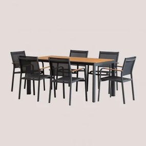 Zestaw Stołu Prostokątnego 160x90 Cm Z Drewna Eukaliptusowego Archer Classic Oraz 6 Sztaplowanych Krzeseł Ogrodowych Z Aluminium Grafitowa Szarość -