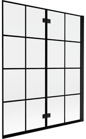 Mexen Mist parawan nawannowy 2-skrzydłowy prawy 140 x 150 cm, czarna kratka, czarny - 8A9-140-002-70-77-P