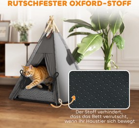 PawHut Tipi Namiot dla zwierząt, łóżko w formie namiotu tipi dla kota, namiot dla kota z poduszką, łóżko dla psa do spania, łóżko dla kota, szary