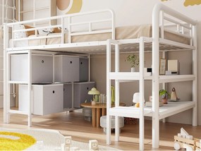 Łóżko dziecięce 90x200cm - z drabiną - z półkami - z przegródkami do przechowywania - Biały (materac nie jest wliczony w cenę)